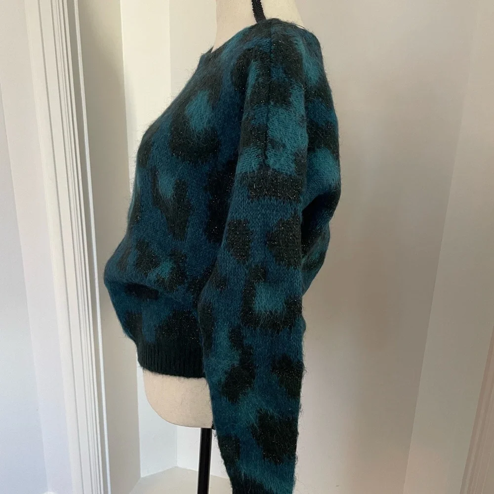 Maje Teal and Black Patterned Sweater - Picture 3 of 9